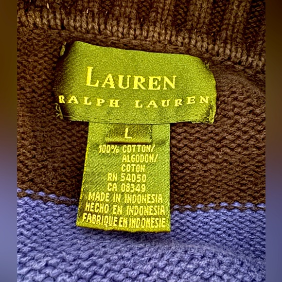 RALPH LAUREN 1/3 Zip Front high neck sweater. Blue & Black/navy? Preppy! Great L - Picture 6 of 6